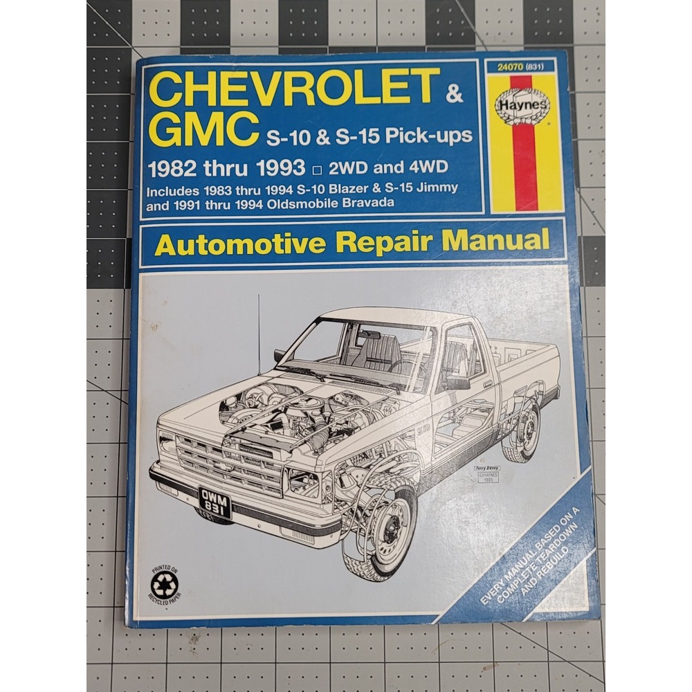 Haynes Repair Manual 831 1982-1993 Chevy GMC S10 S15 Pick-Ups Blazer Jimmy 24070